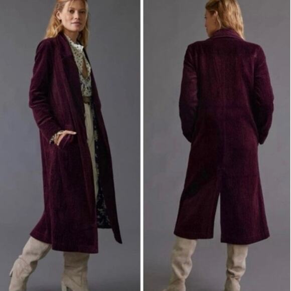 Anthropologie Corduroy Duster Jacket Purple Size 4 - Picture 1 of 12